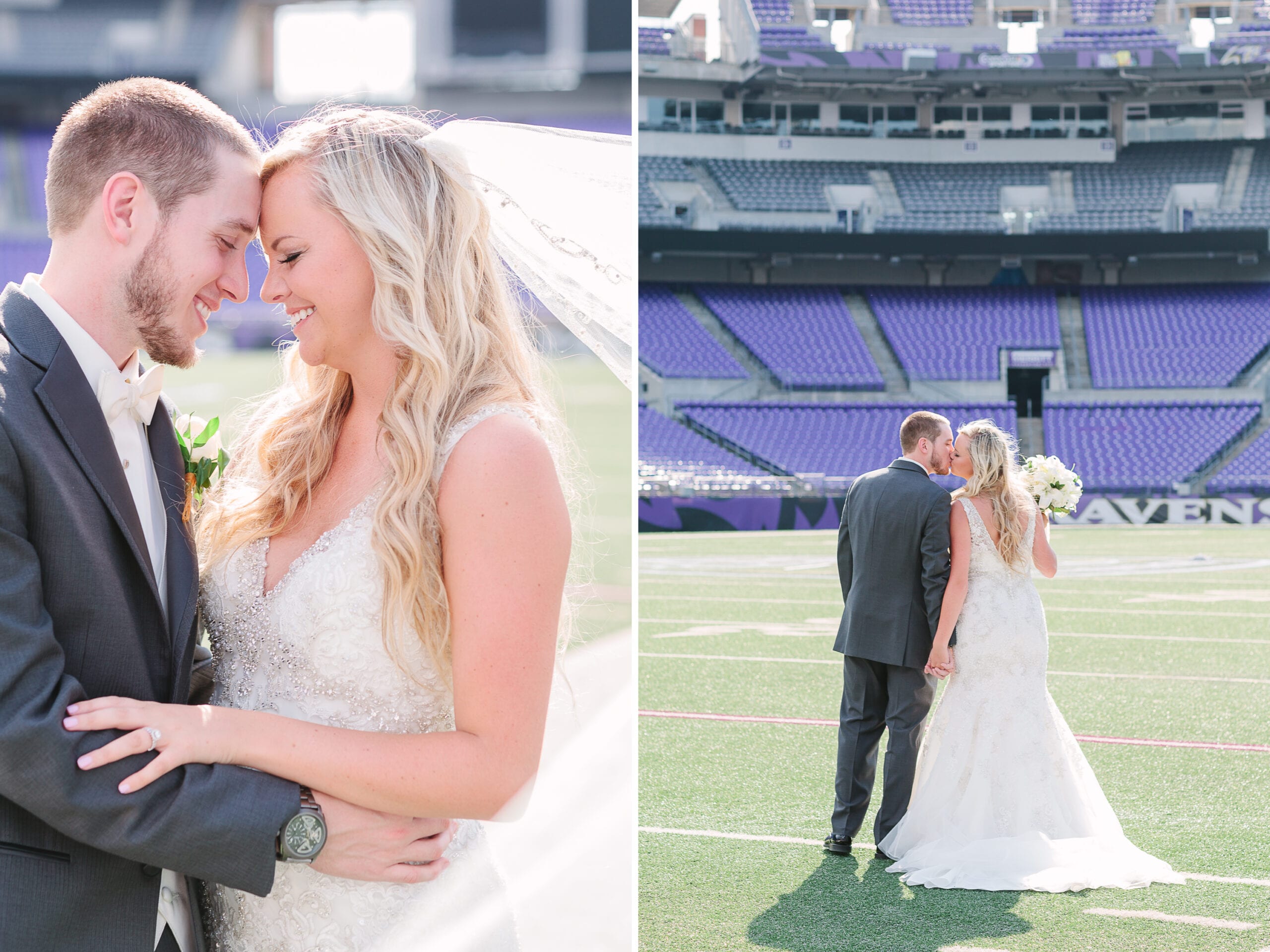M&T Bank Stadium, Baltimore Ravens Wedding | Photography by Lauren Myers Photography #BaltimoreRavens #RavensWedding #PurpleGoldWedding